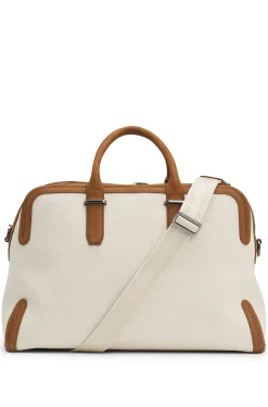 Canvas holdall with leather trims