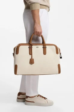 Canvas holdall with leather trims
