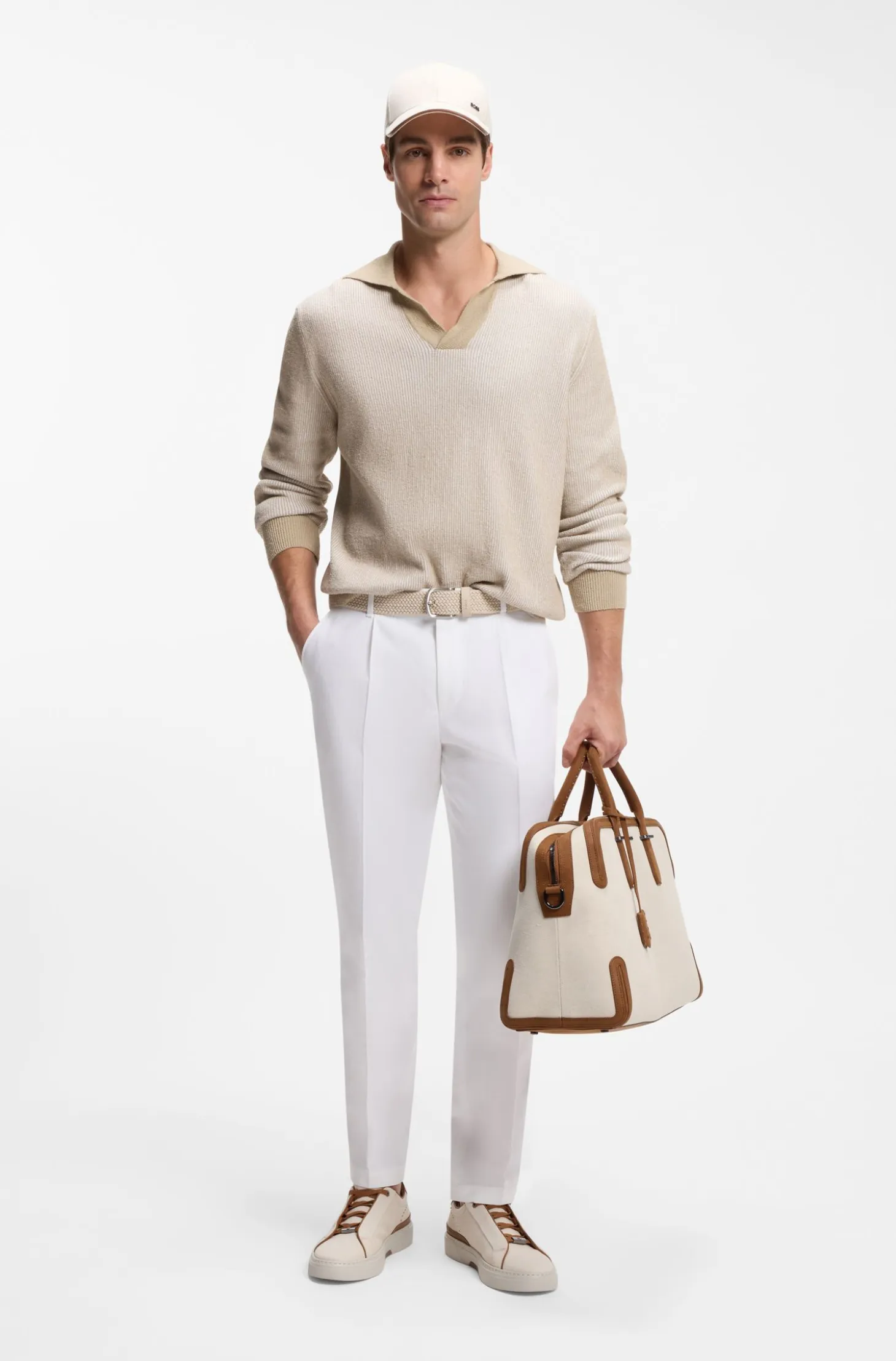 Canvas holdall with leather trims