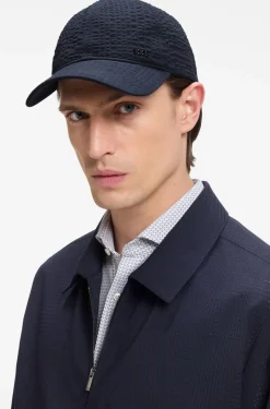 Cap in stretch-cotton seersucker with metallic logo lettering
