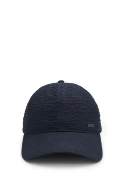 Cap in stretch-cotton seersucker with metallic logo lettering