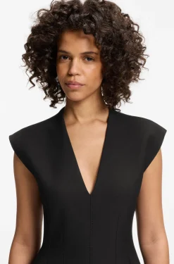 Cap-sleeve dress with pleat details