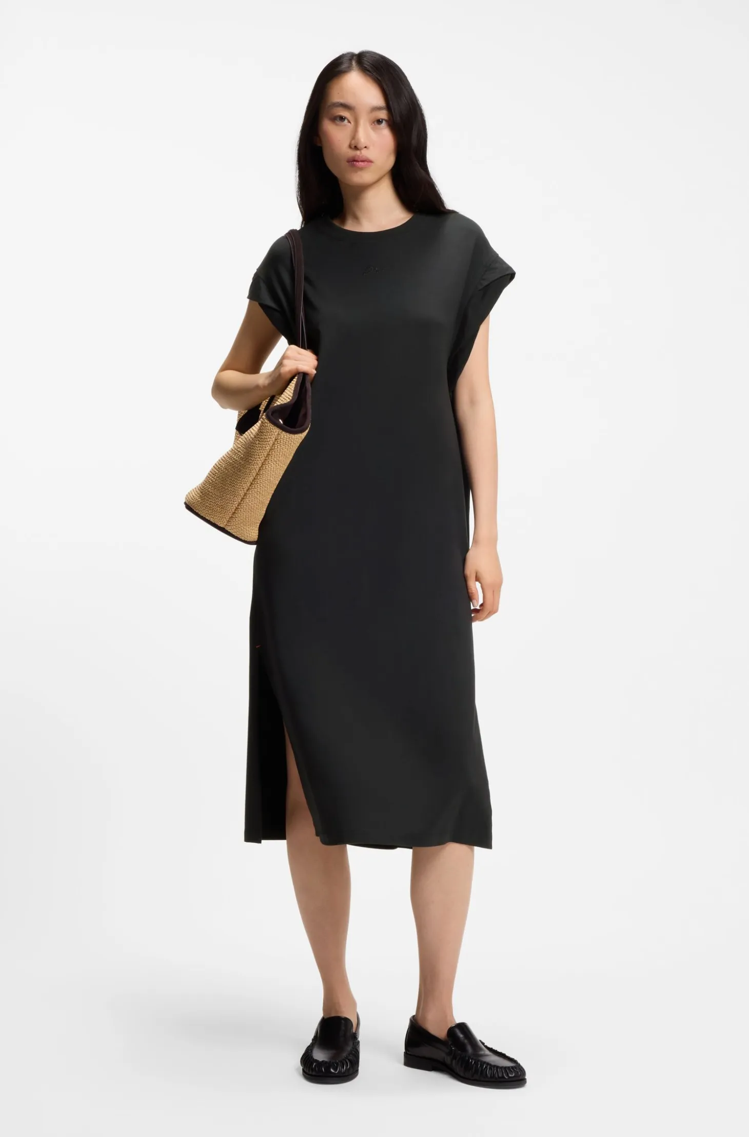 Cap-sleeve jersey dress with logo detail