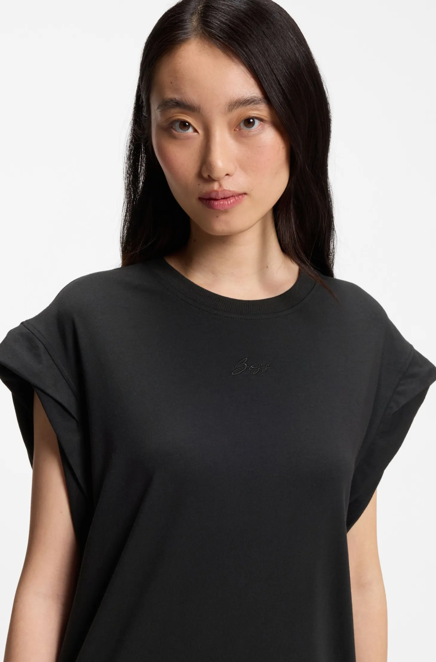 Cap-sleeve jersey dress with logo detail