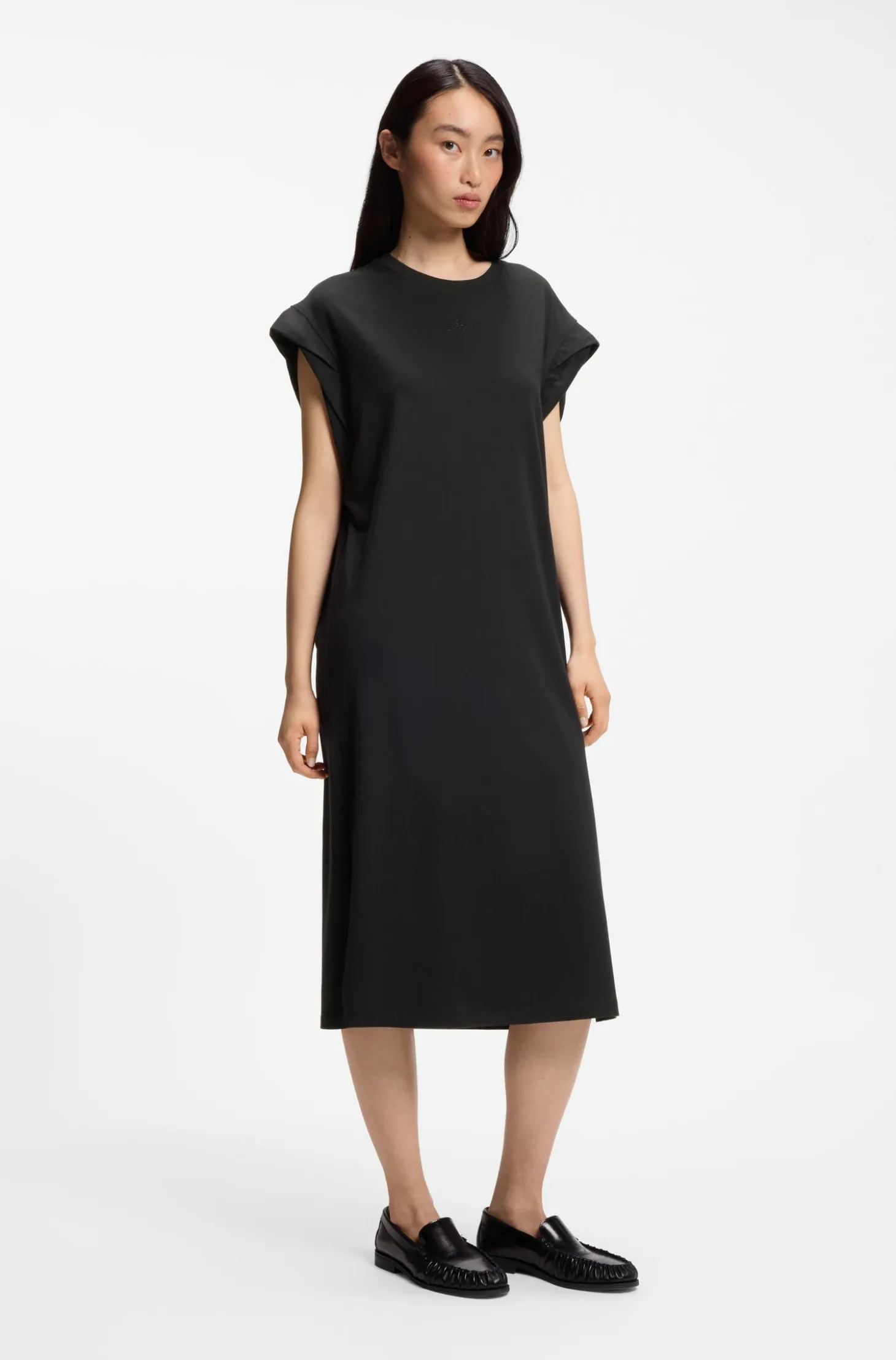 Cap-sleeve jersey dress with logo detail