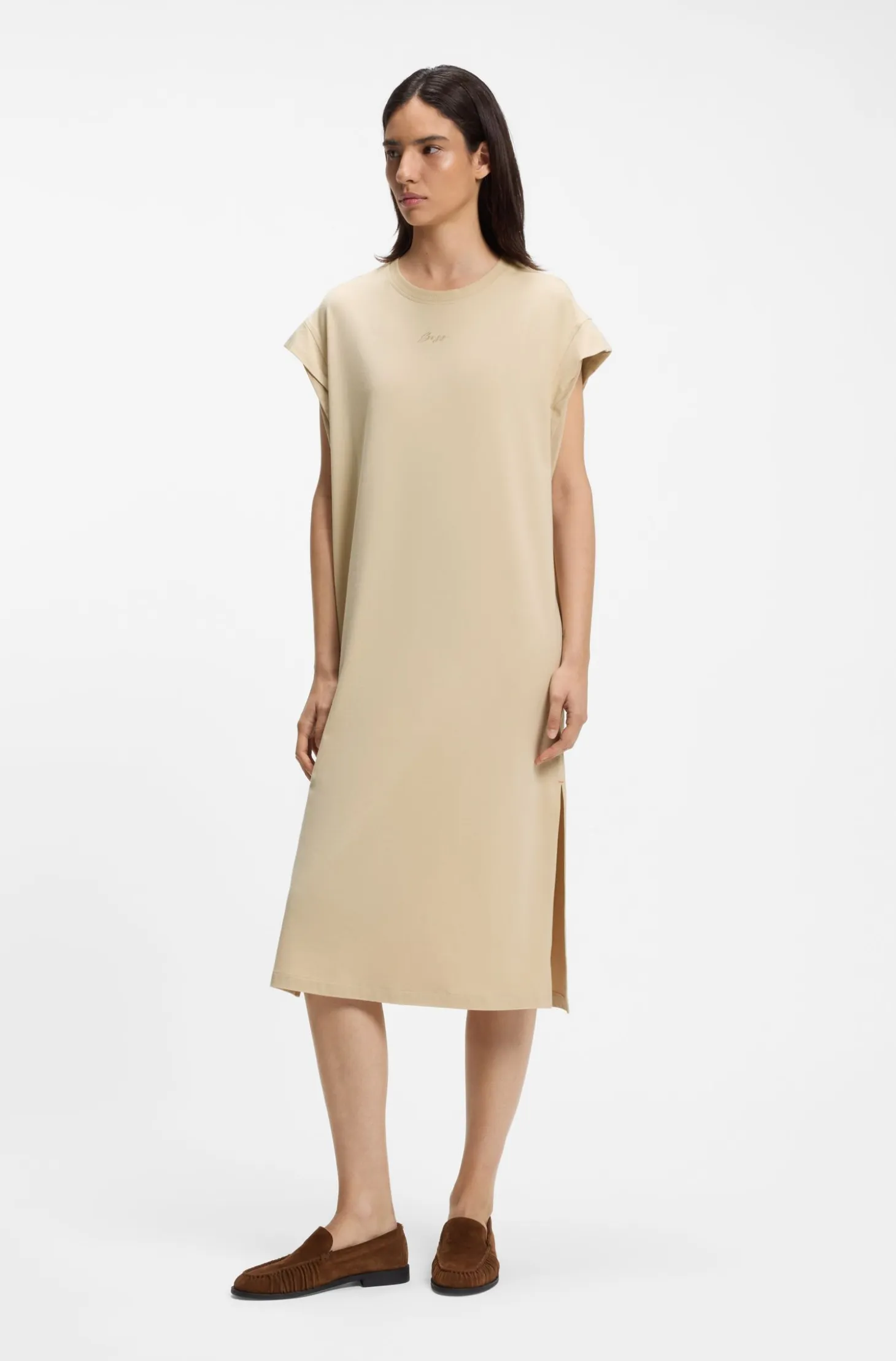 Cap-sleeve jersey dress with logo detail
