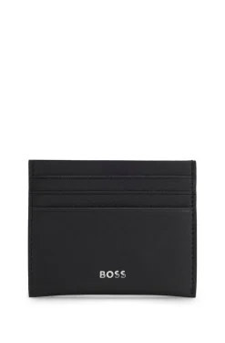 Card holder in textured leather with branding