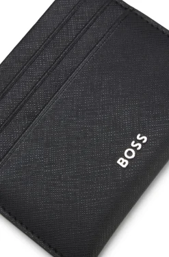 Card holder in textured leather with branding