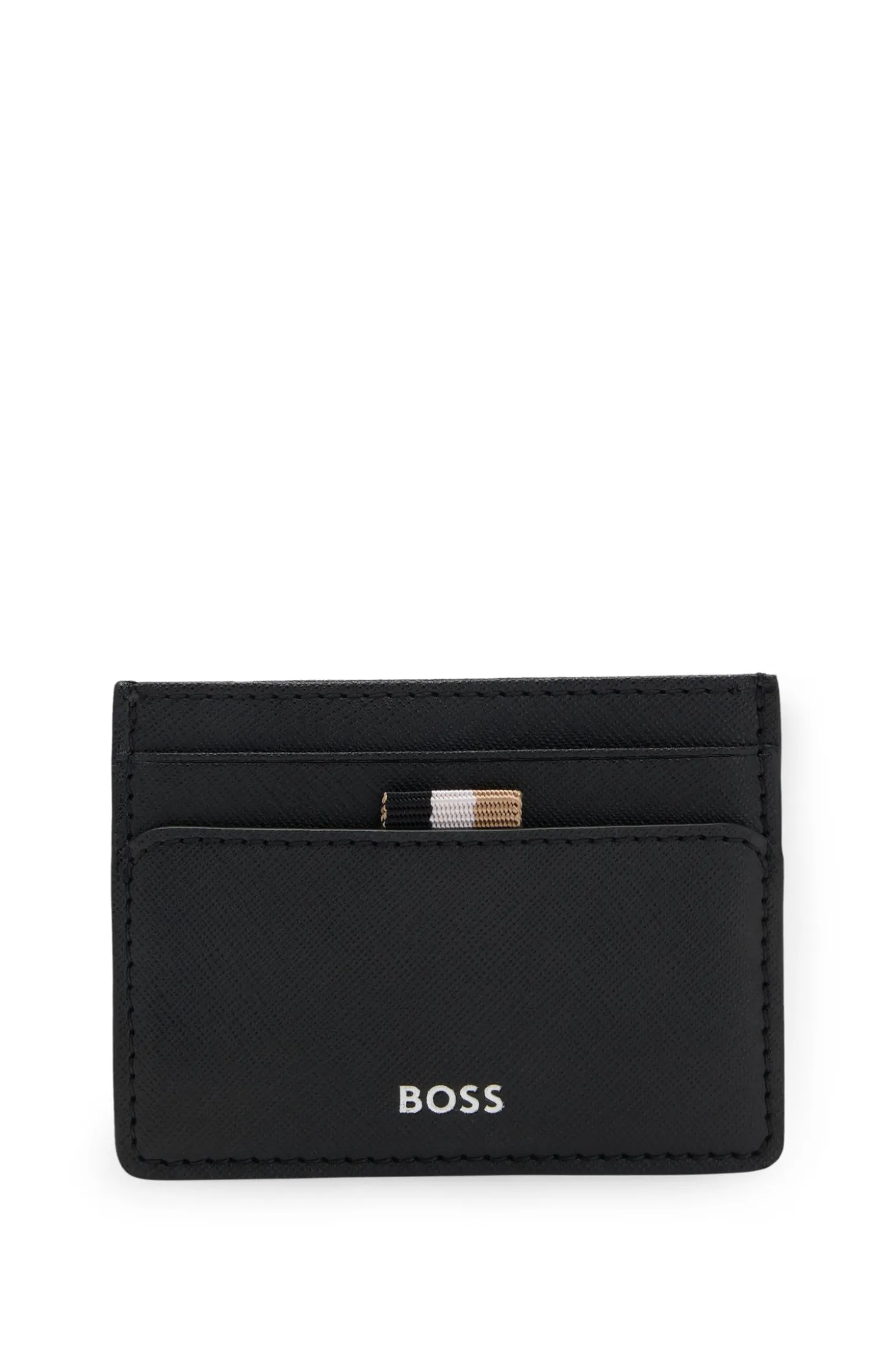 Card holder with foil-embossed logo