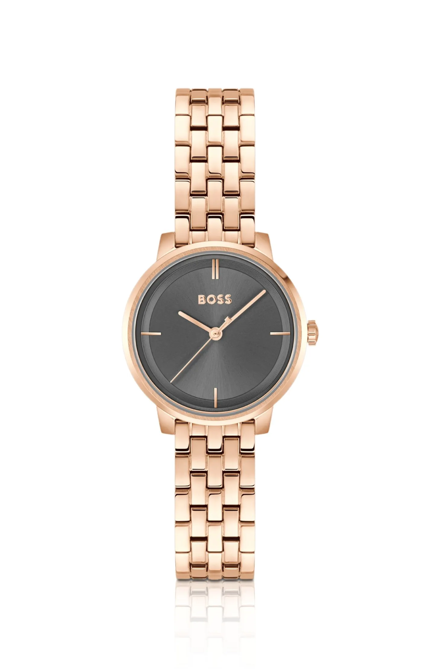 Carnation-gold-effect watch with grey dial