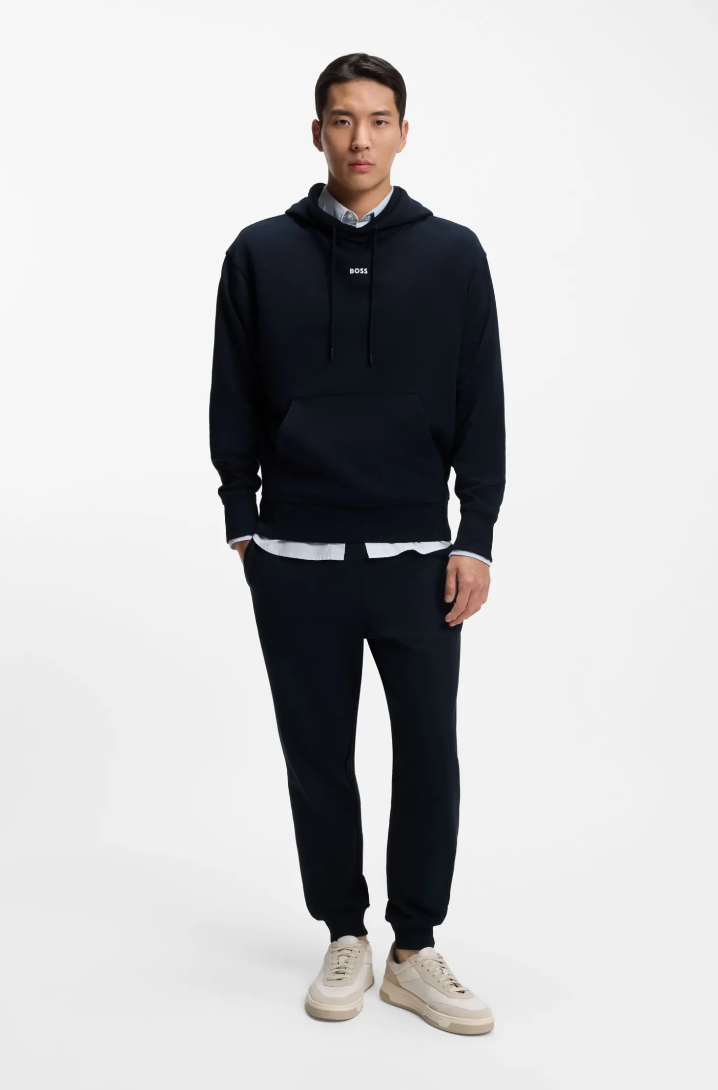 Casual cotton tracksuit set with a minimalist logo