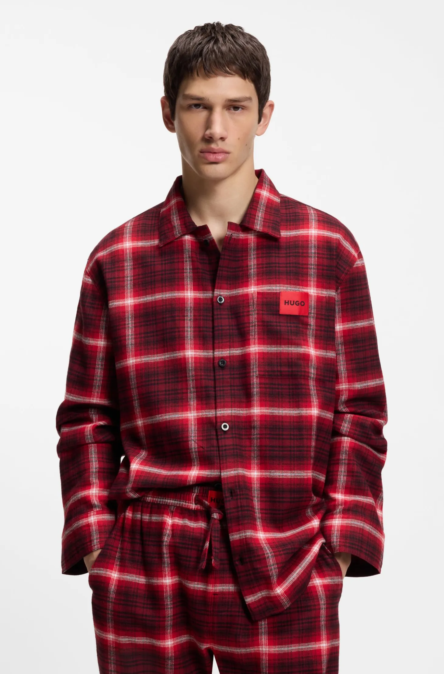 Checked-cotton pyjamas with logo labels