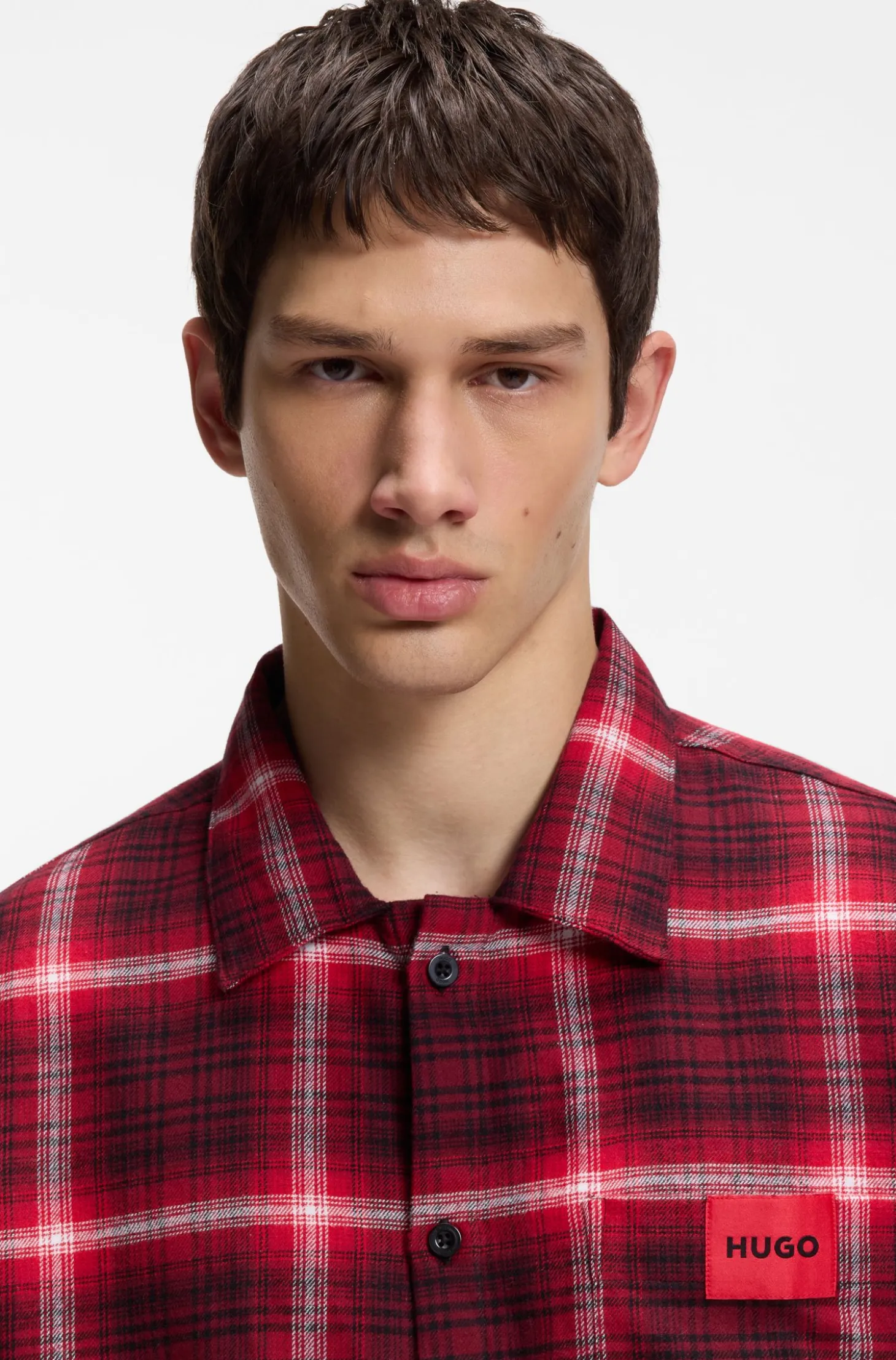 Checked-cotton pyjamas with logo labels