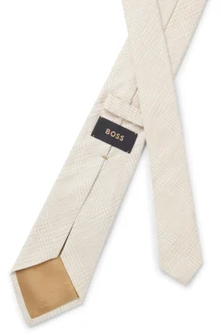 Checked tie in Italian-made linen and silk
