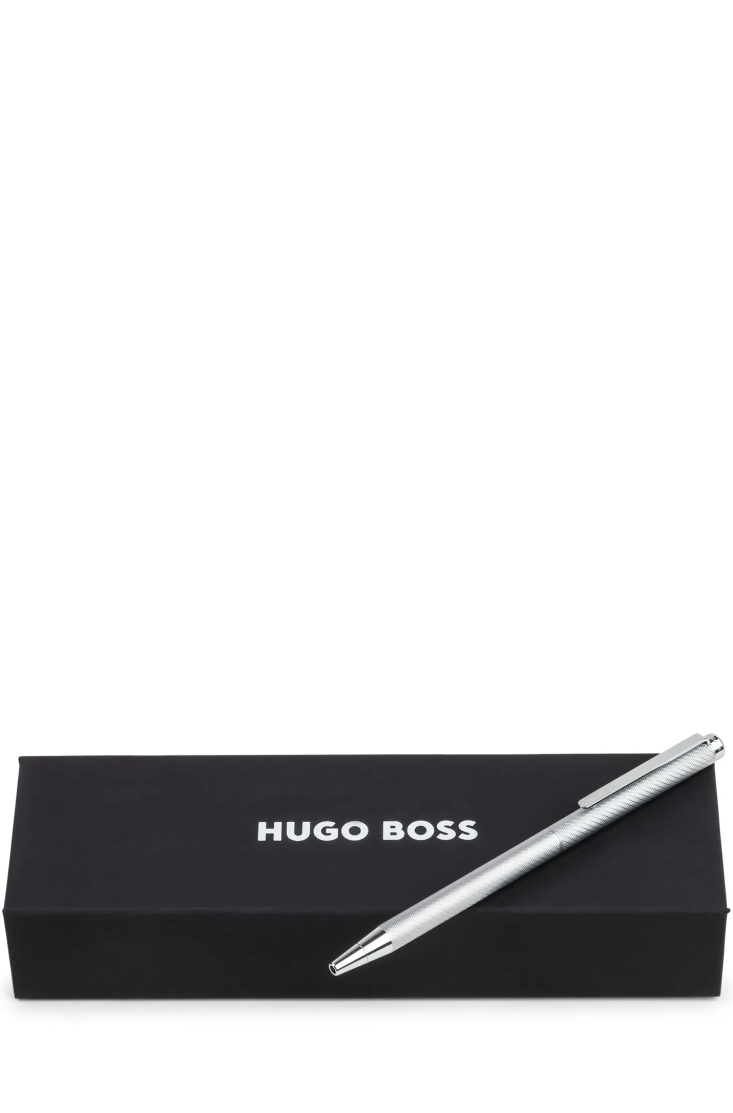 Chrome ballpoint pen with engraved pattern