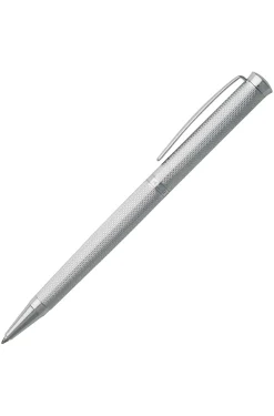 Chrome-plated ballpoint pen with diamond-cut engraving