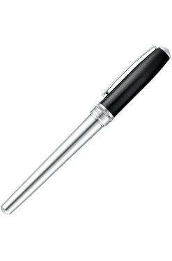 Chrome-plated fountain pen with black-lacquered cap