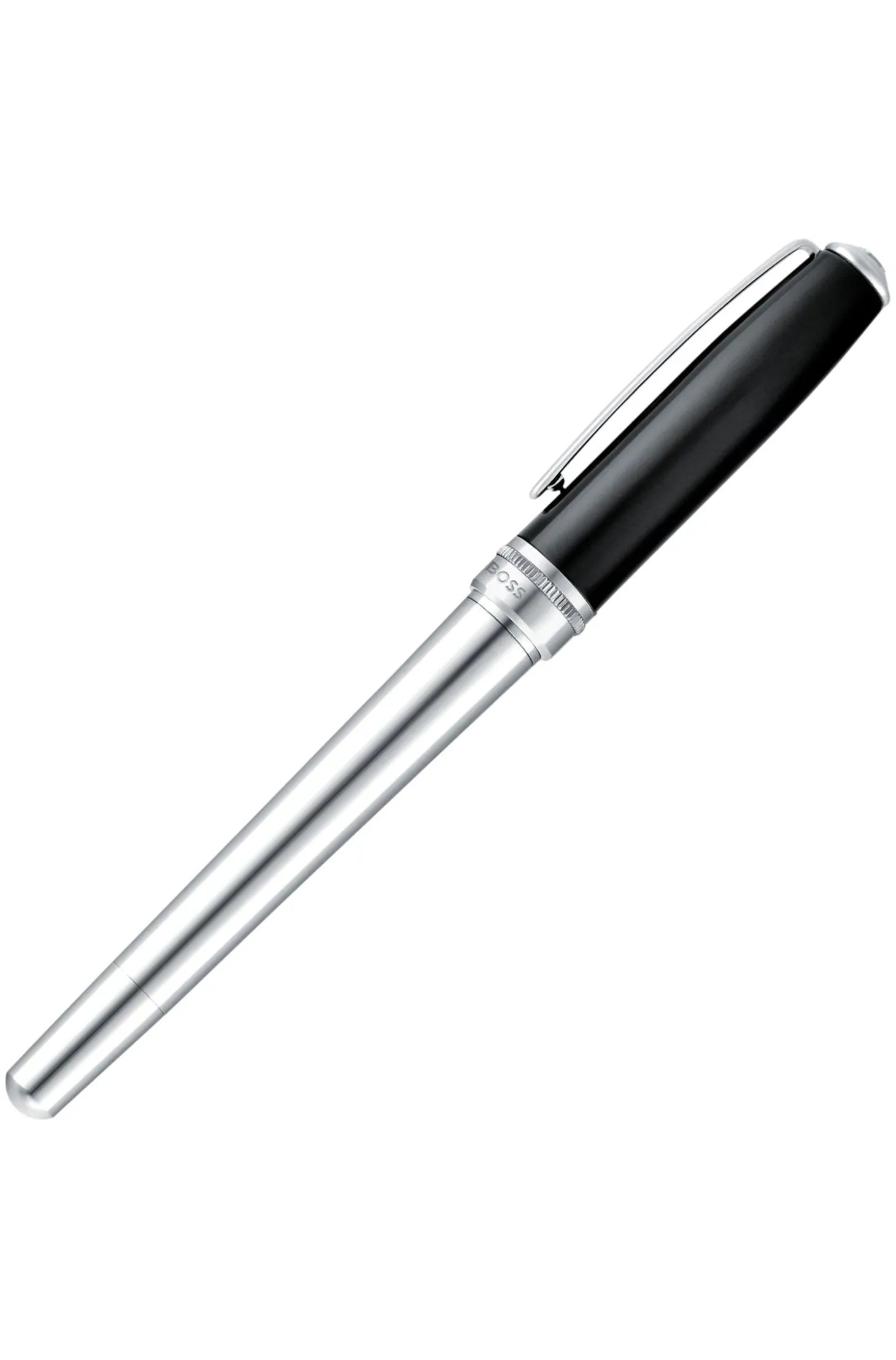 Chrome-plated fountain pen with black-lacquered cap