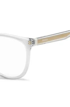 Clear-acetate optical frames with gold-tone core wire
