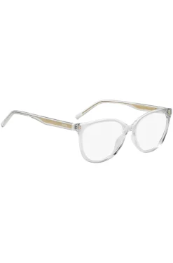 Clear-acetate optical frames with gold-tone core wire