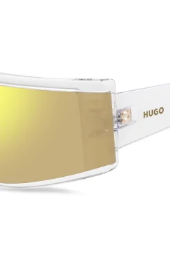 Clear-acetate sunglasses with yellow mask
