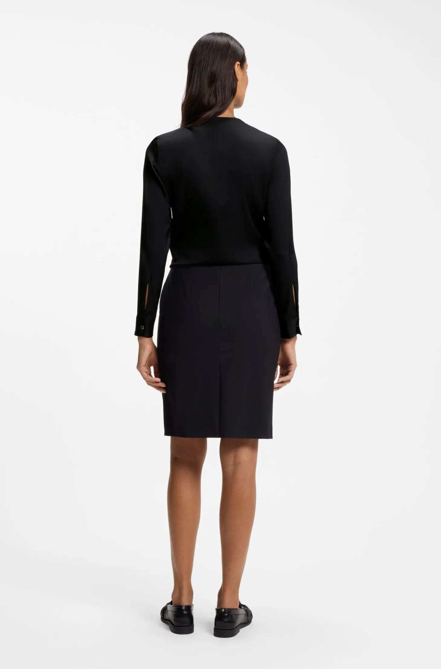 Collarless regular-fit blouse in stretch silk