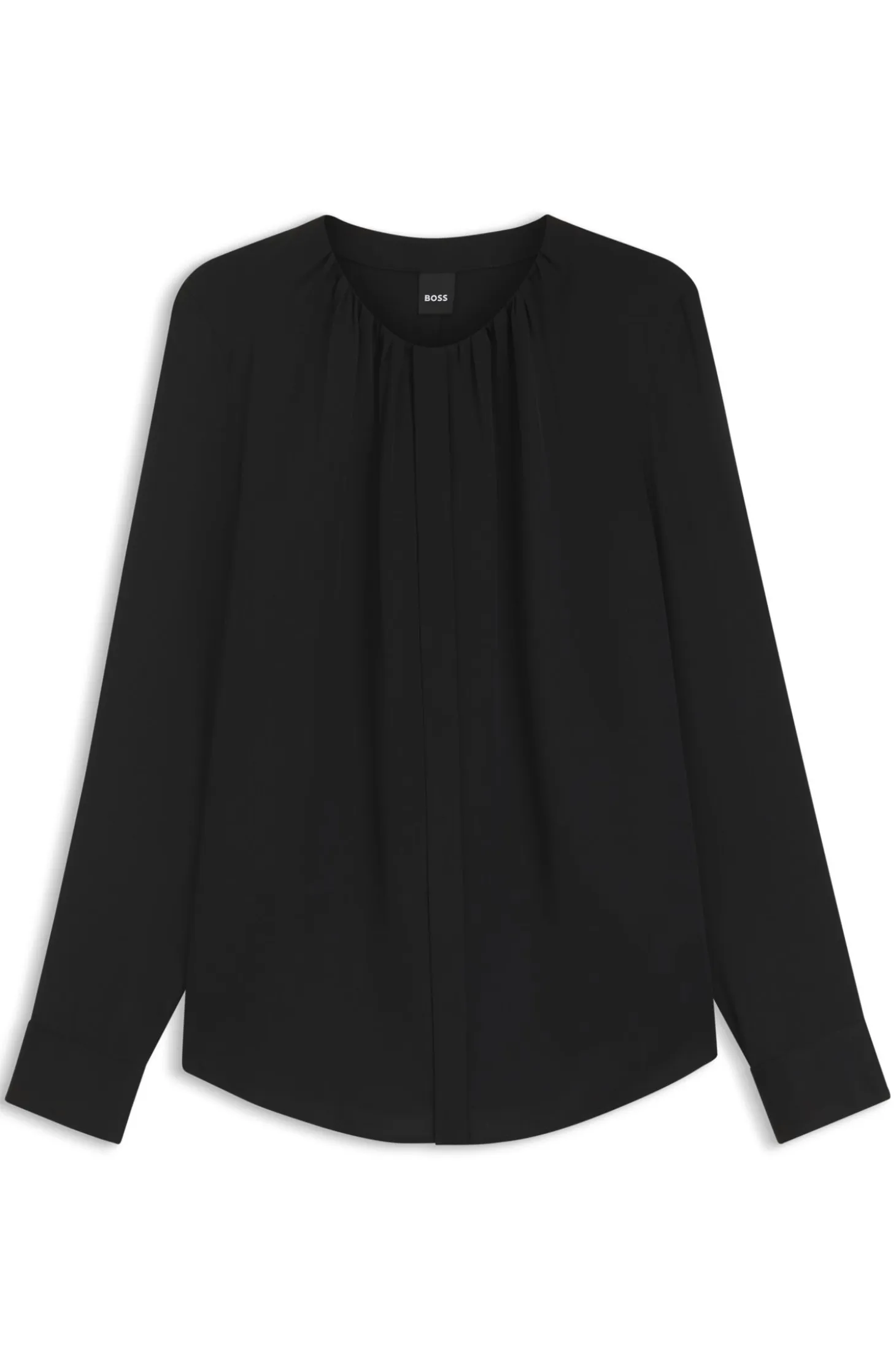 Collarless regular-fit blouse in stretch silk