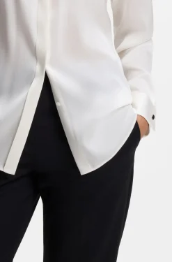 Collarless regular-fit blouse in stretch silk