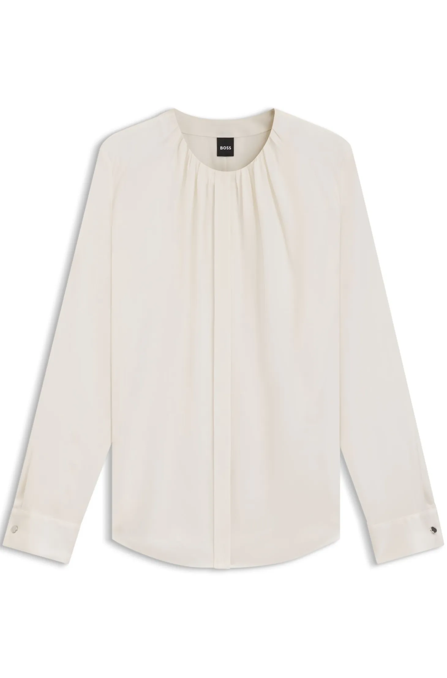 Collarless regular-fit blouse in stretch silk