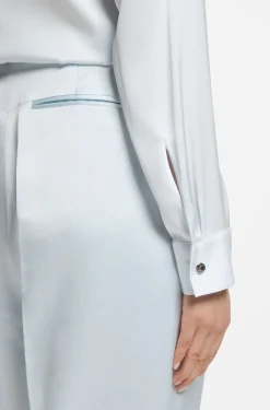 Collarless regular-fit blouse in stretch silk
