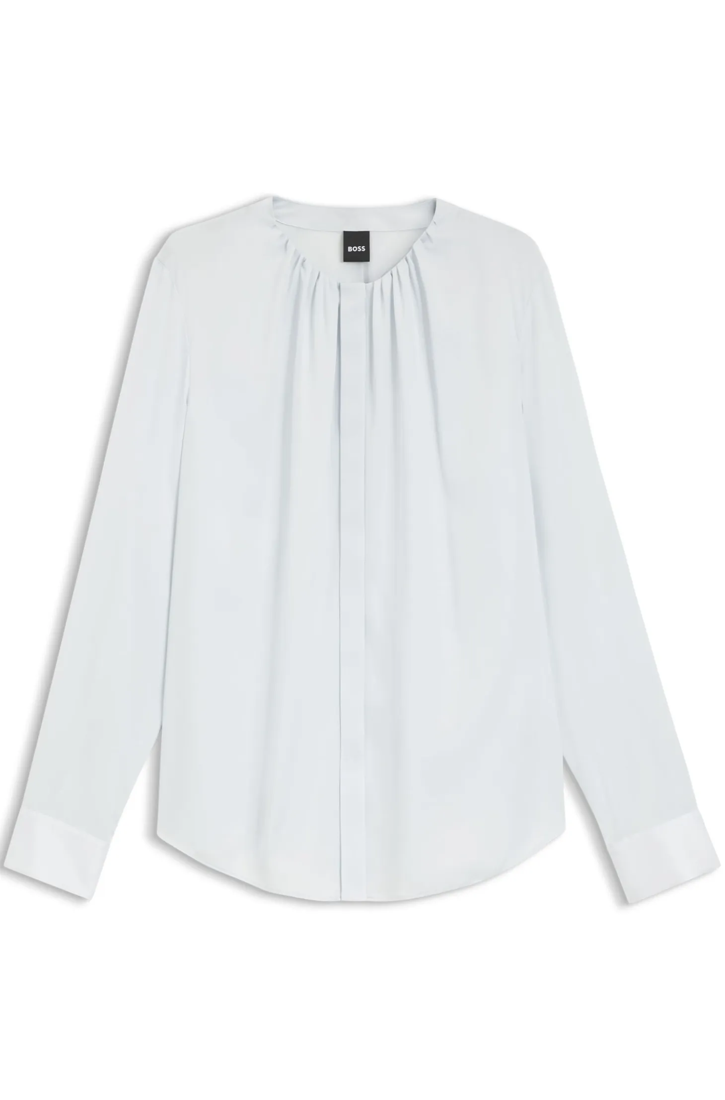 Collarless regular-fit blouse in stretch silk