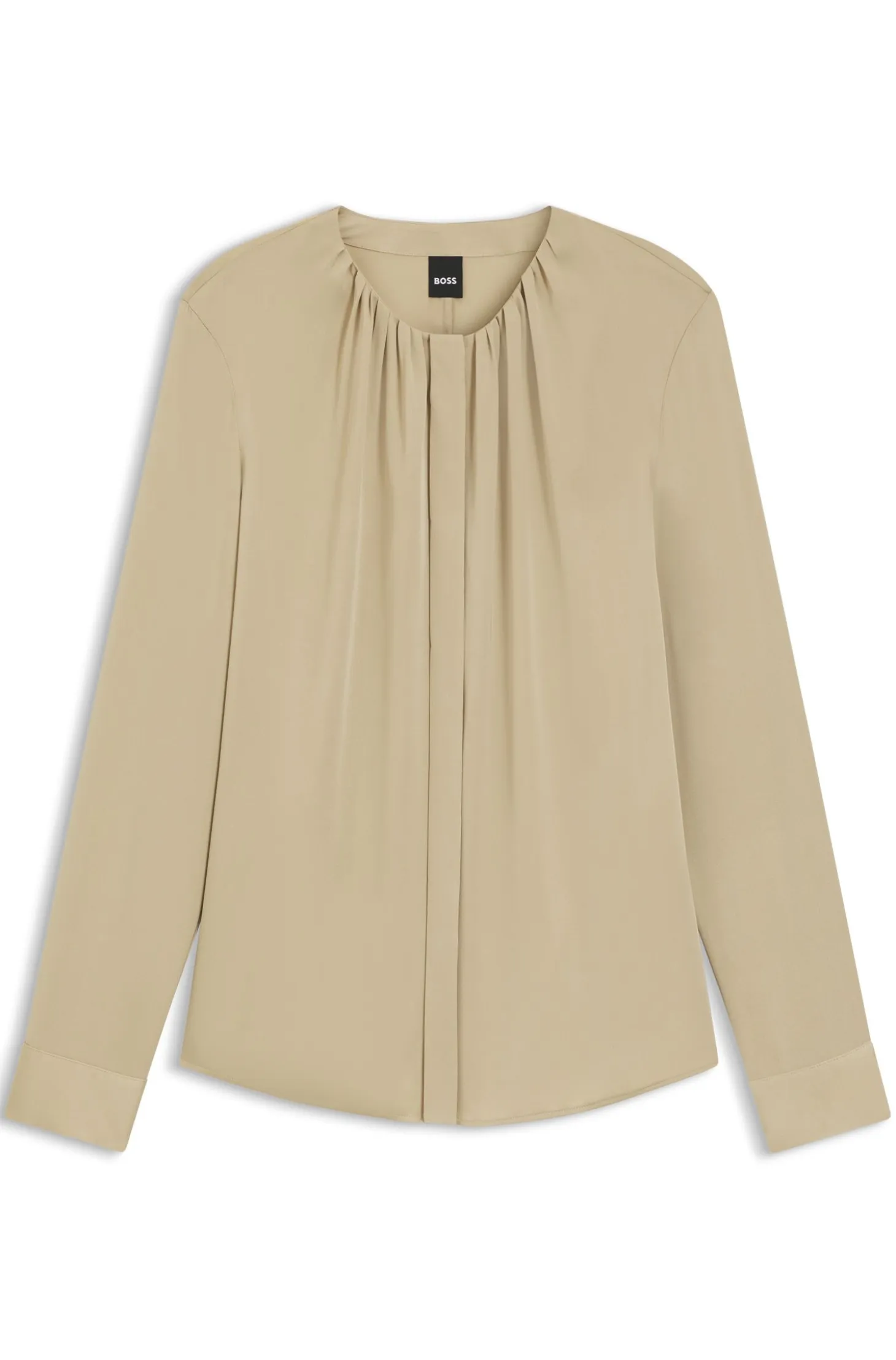 Collarless regular-fit blouse in stretch silk