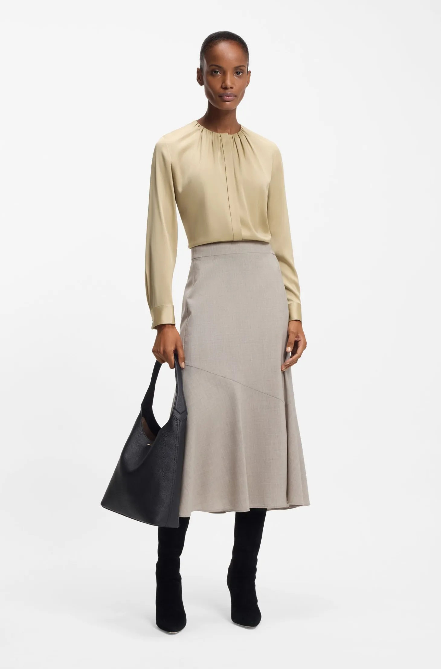Collarless regular-fit blouse in stretch silk