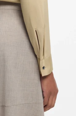 Collarless regular-fit blouse in stretch silk