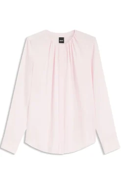 Collarless regular-fit blouse in stretch silk