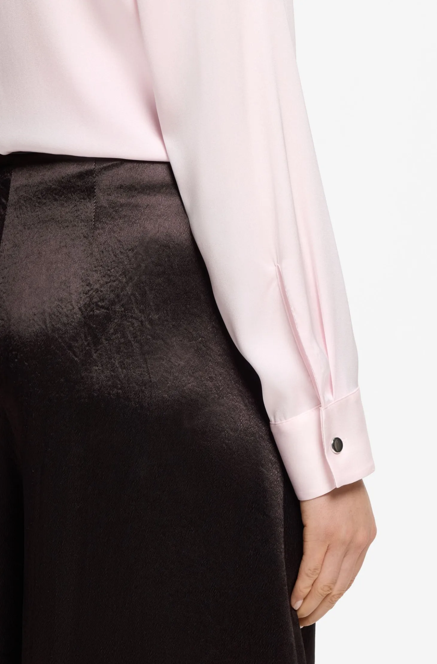 Collarless regular-fit blouse in stretch silk