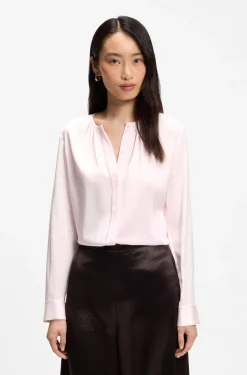 Collarless regular-fit blouse in stretch silk