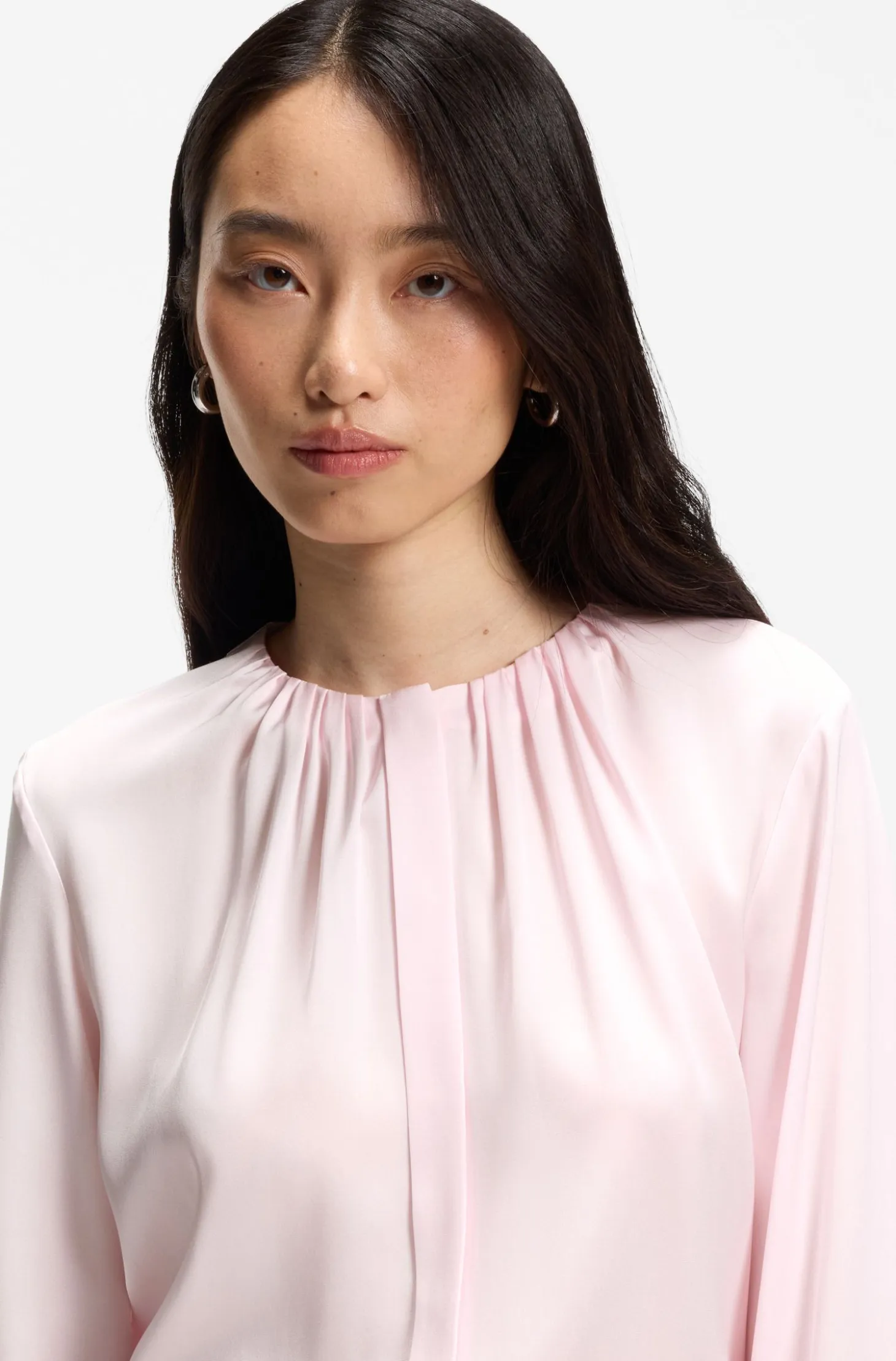 Collarless regular-fit blouse in stretch silk