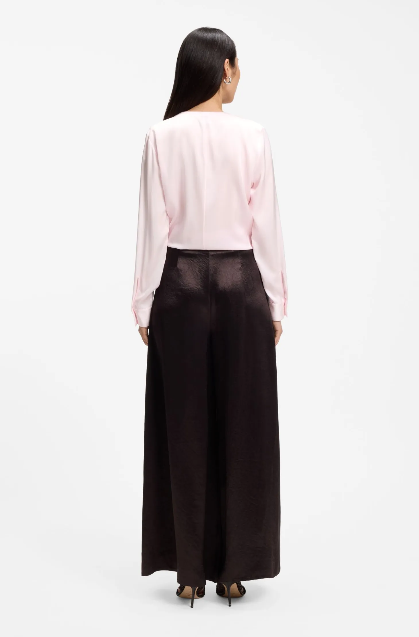 Collarless regular-fit blouse in stretch silk