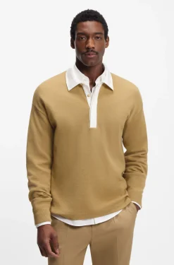 Contrast-collar sweater in cotton and virgin wool