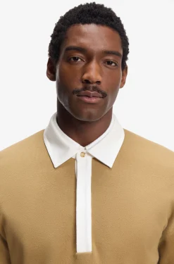 Contrast-collar sweater in cotton and virgin wool