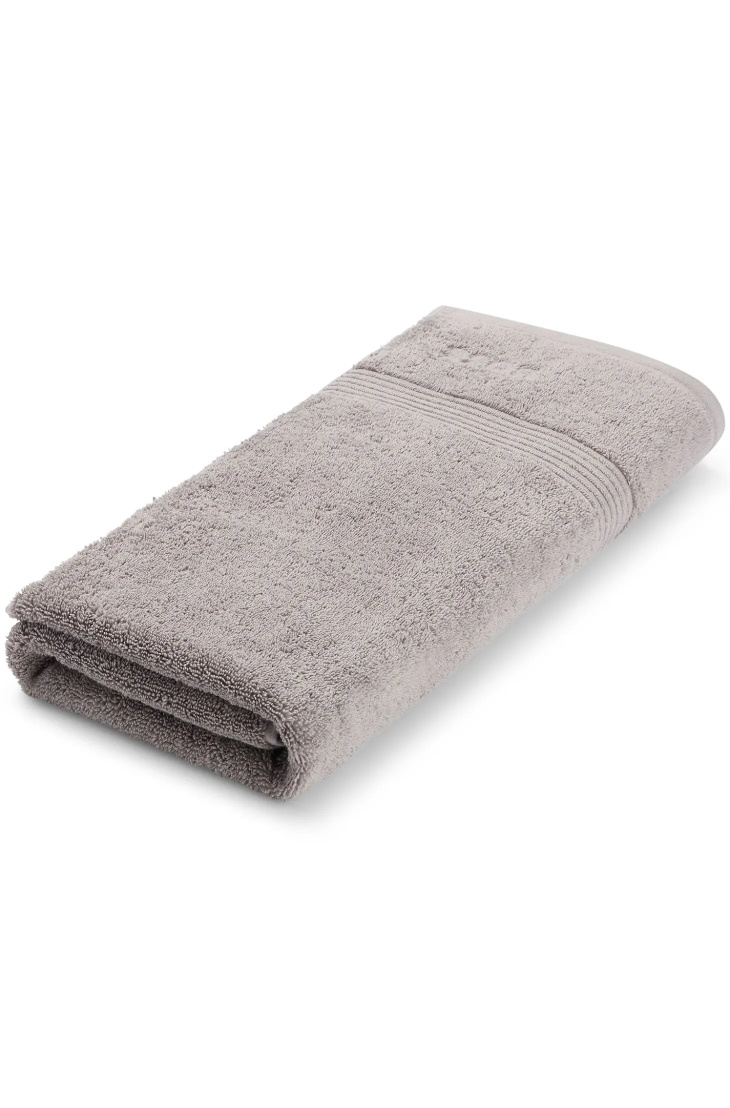 Cotton bath towel in silver with embroidered logo