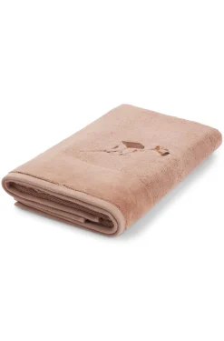 Cotton bath towel with embroidered florals and velvet stripe