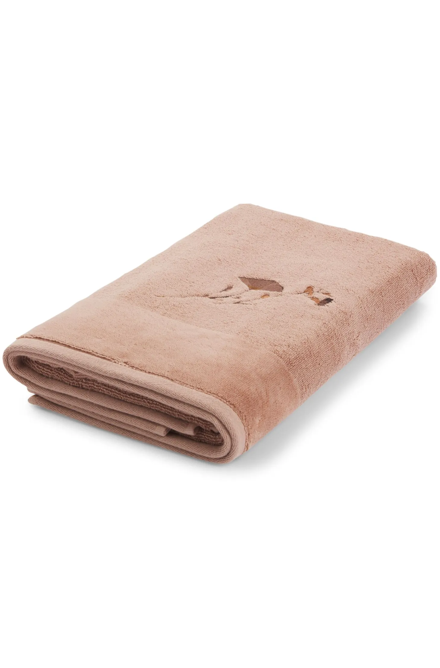 Cotton bath towel with embroidered florals and velvet stripe