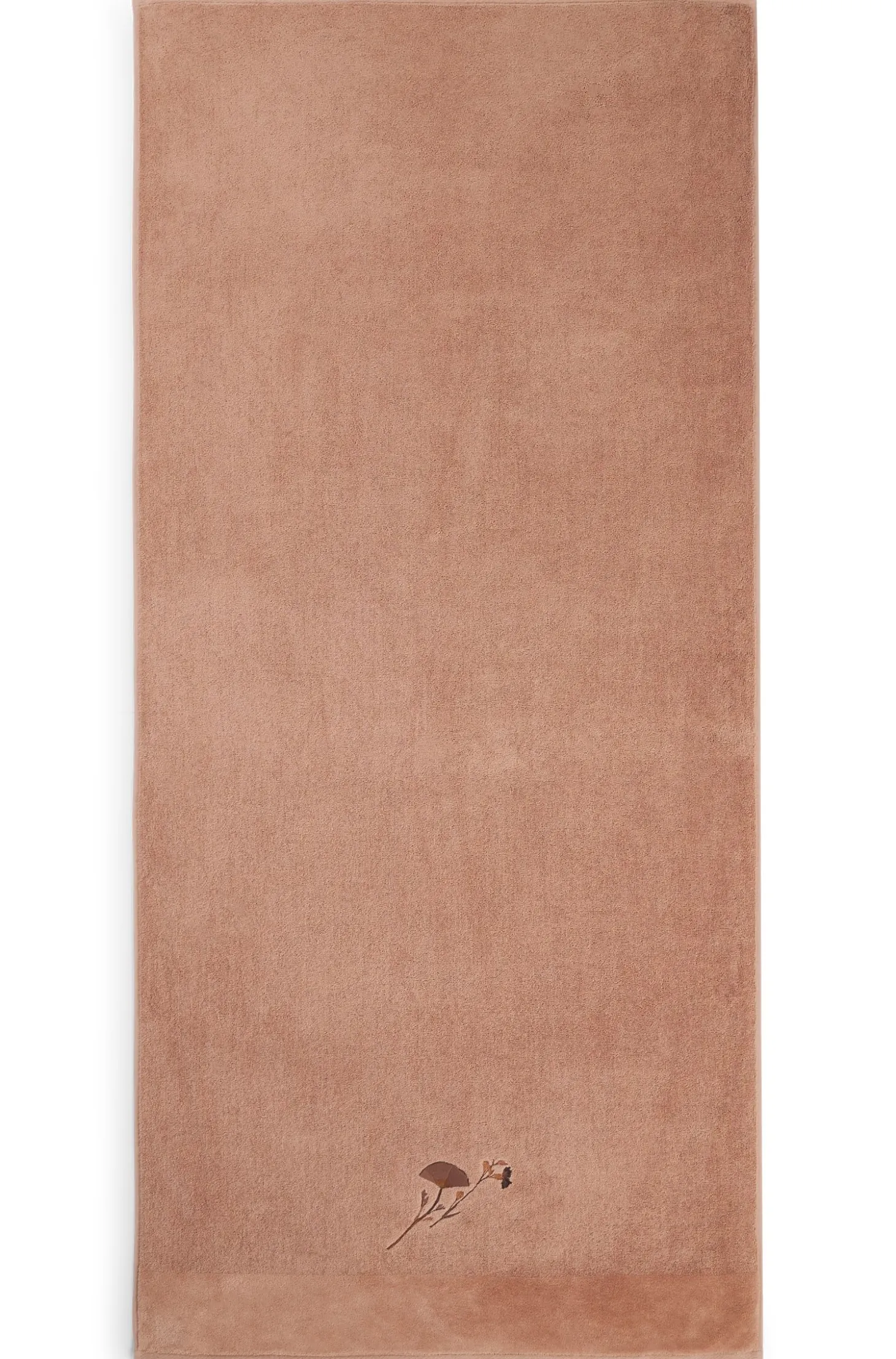 Cotton bath towel with embroidered florals and velvet stripe