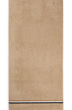 Cotton bath towel with signature-stripe border