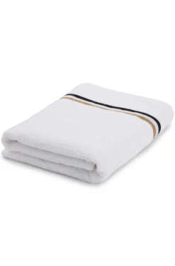 Cotton bath towel with signature-stripe border
