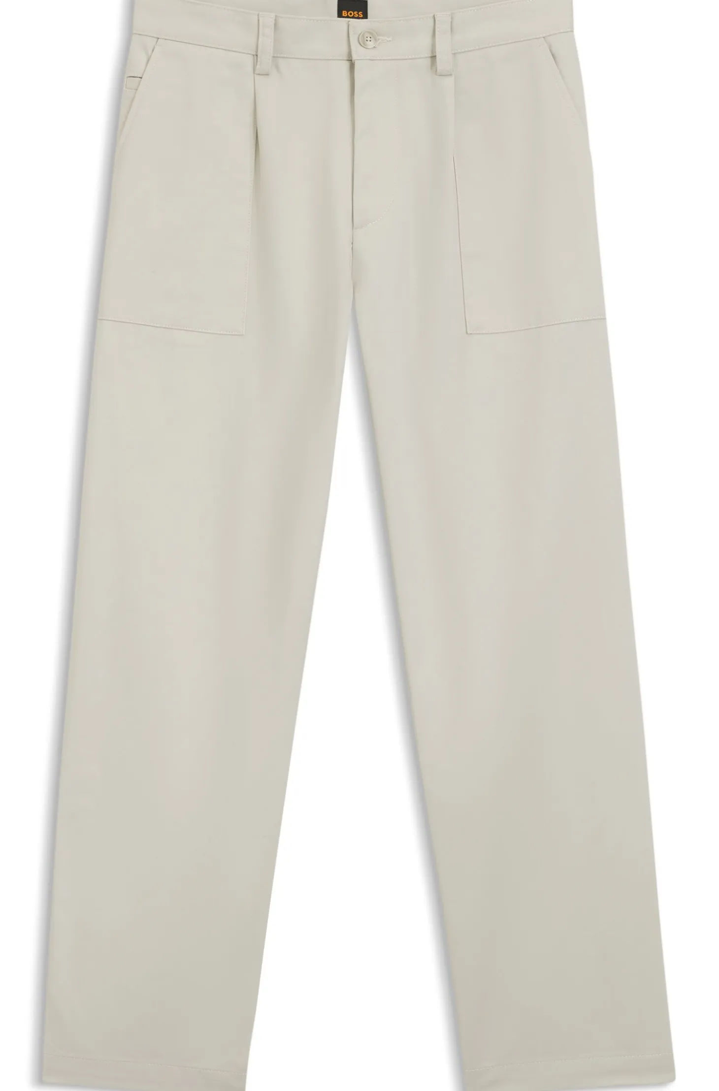 Cotton-blend chinos with pleat and patch pocket