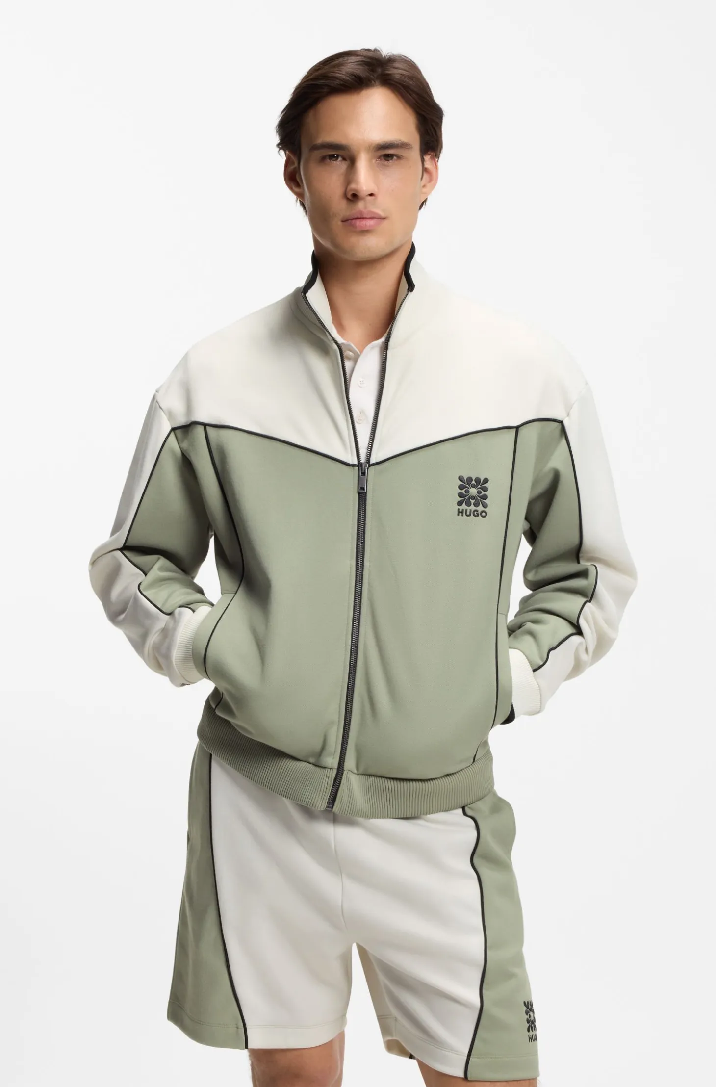 Cotton-blend jacket with embroidered logo artwork