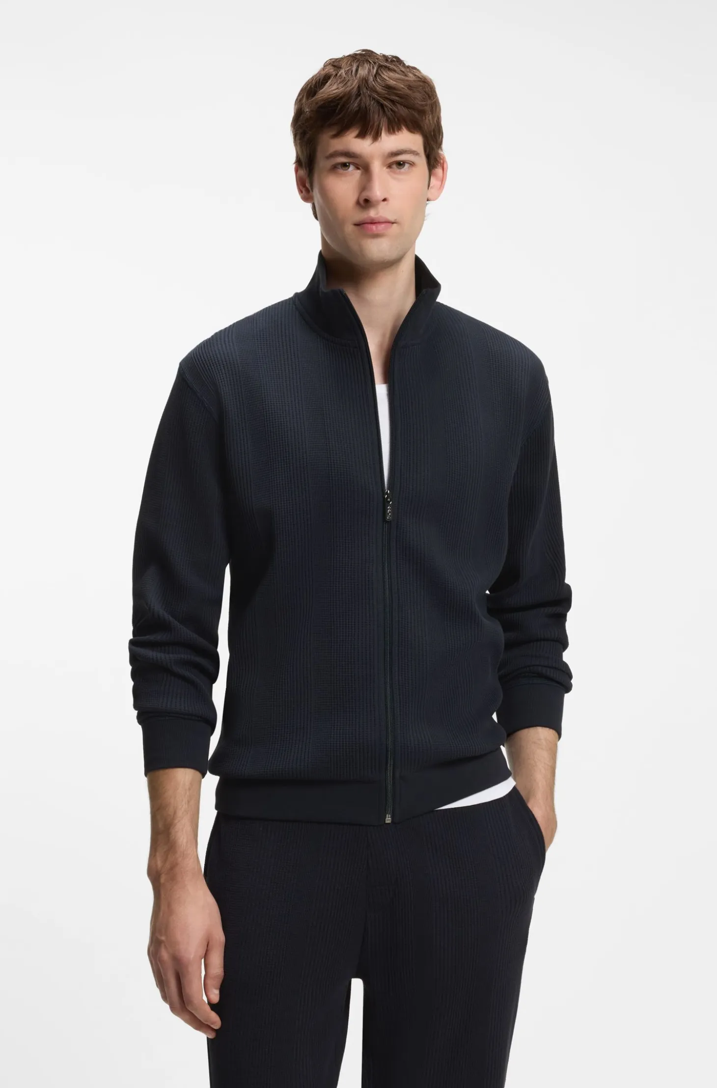 Cotton-blend jacket with waffle structure